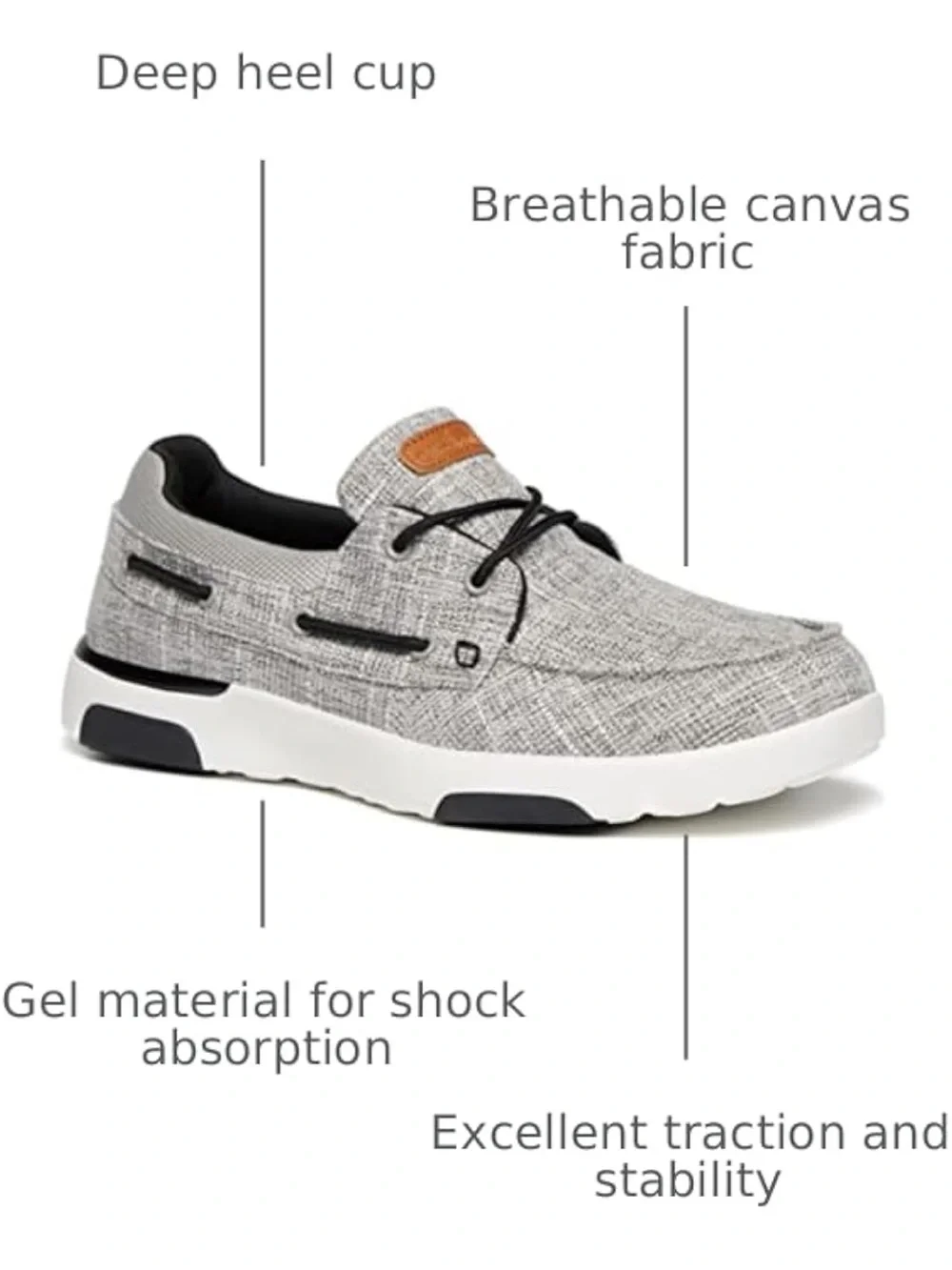 Light Gray Men's Slip-On Boat Shoe with Cushioned White Sole, Size 46 (11.5 US)